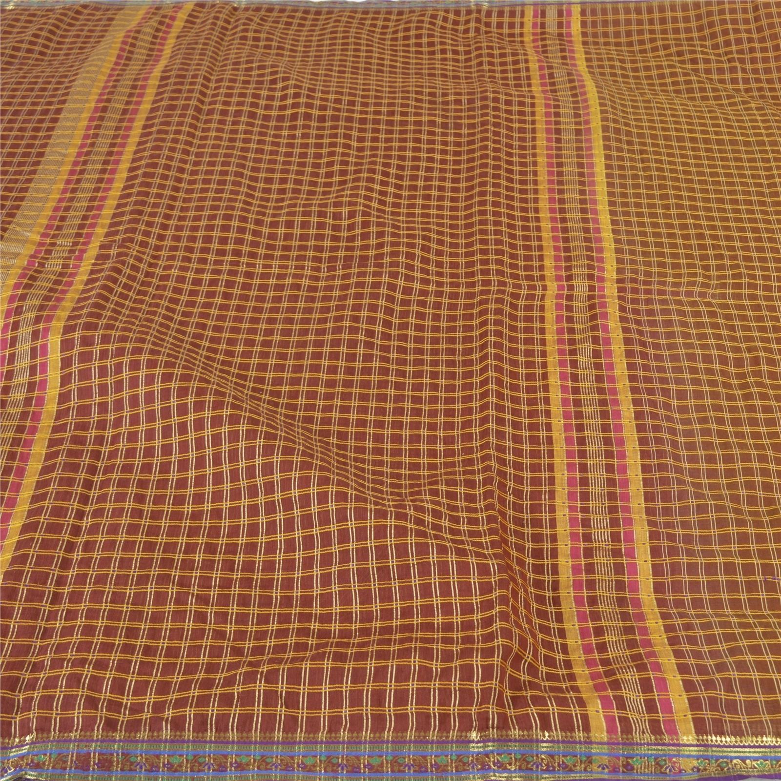 Sanskriti Vintage Dark Red Sarees Blend Cotton Hand-Woven Premium Sari Fabric, PS-57813-Dark Red-Hand-Woven Work-Blend Cotton-4