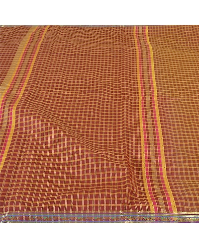 Sanskriti Vintage Dark Red Sarees Blend Cotton Hand-Woven Premium Sari Fabric, PS-57813-Dark Red-Hand-Woven Work-Blend Cotton-4