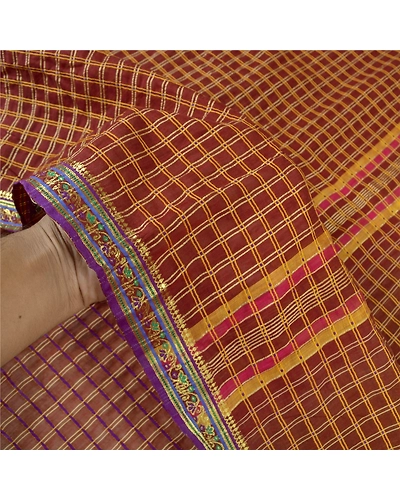 Sanskriti Vintage Dark Red Sarees Blend Cotton Hand-Woven Premium Sari Fabric, PS-57813-Dark Red-Hand-Woven Work-Blend Cotton-5