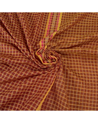Sanskriti Vintage Dark Red Sarees Blend Cotton Hand-Woven Premium Sari Fabric, PS-57813-Dark Red-Hand-Woven Work-Blend Cotton-7