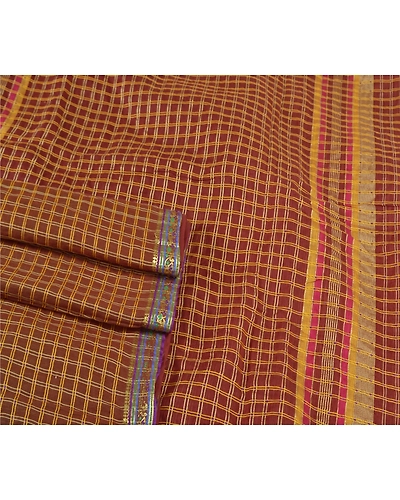 Sanskriti Vintage Dark Red Sarees Blend Cotton Hand-Woven Premium Sari Fabric, PS-57813-Dark Red-Hand-Woven Work-Blend Cotton-8