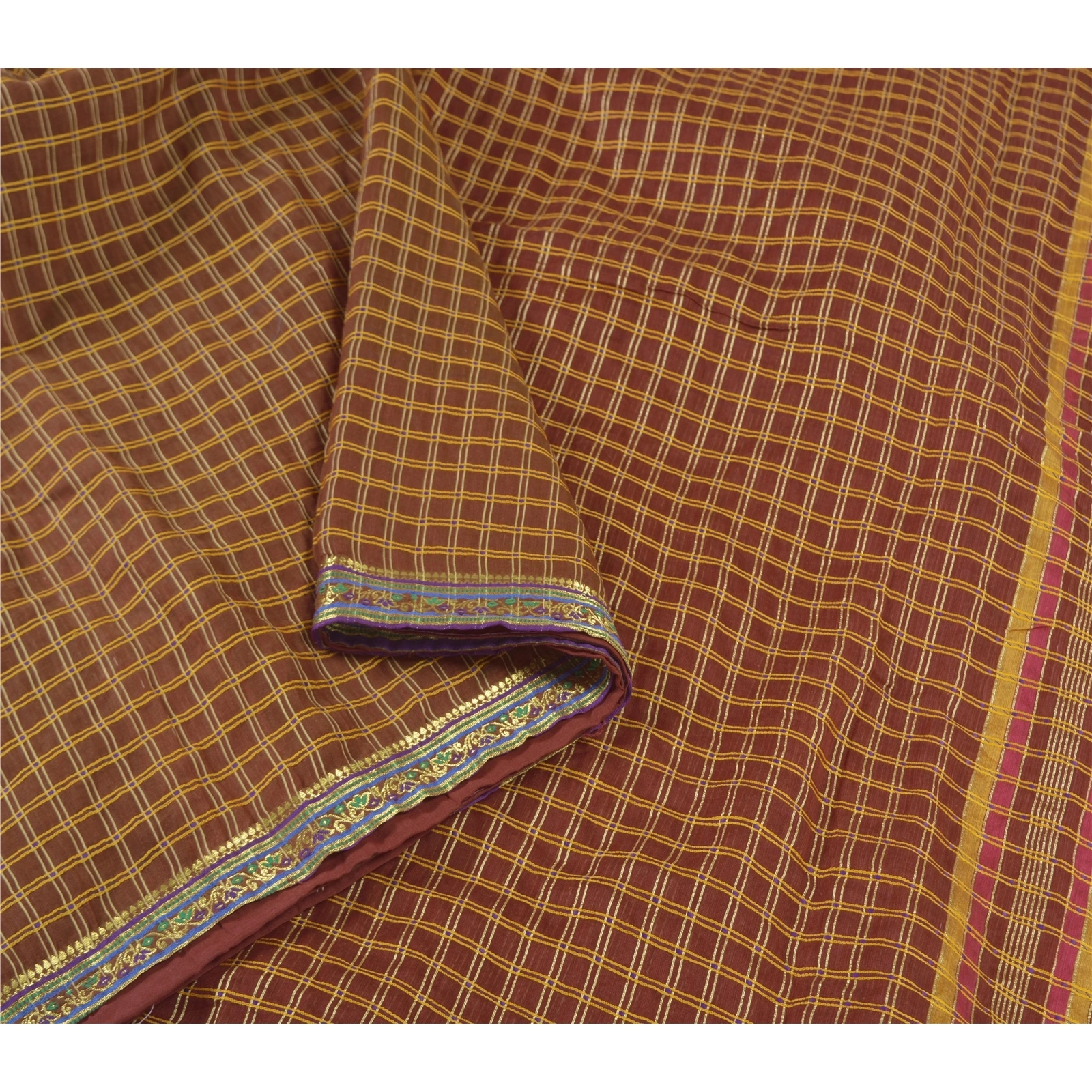 Sanskriti Vintage Dark Red Sarees Blend Cotton Hand-Woven Premium Sari Fabric, PS-57813-Dark Red-Hand-Woven Work-Blend Cotton-10