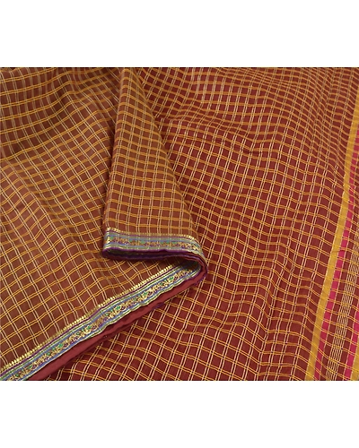 Sanskriti Vintage Dark Red Sarees Blend Cotton Hand-Woven Premium Sari Fabric, PS-57813-Dark Red-Hand-Woven Work-Blend Cotton-10