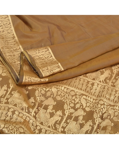 Sanskriti Vintage Sarees Blend Silk Woven Baluchari Mythological Sari Fabric, PS-57815-Green-Woven Work-Blend Silk-2