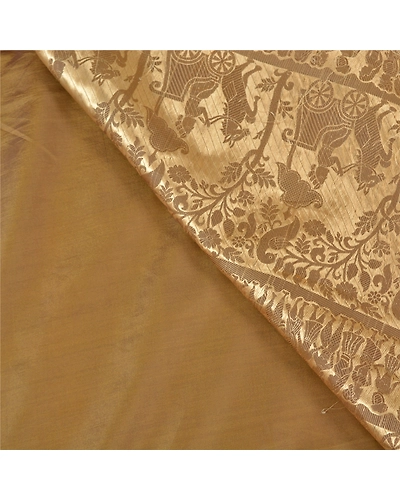 Sanskriti Vintage Sarees Blend Silk Woven Baluchari Mythological Sari Fabric, PS-57815-Green-Woven Work-Blend Silk-3