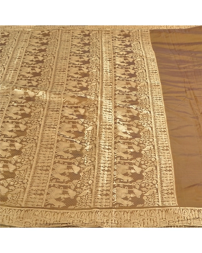 Sanskriti Vintage Sarees Blend Silk Woven Baluchari Mythological Sari Fabric, PS-57815-Green-Woven Work-Blend Silk-4