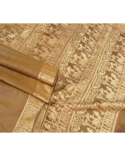 Sanskriti Vintage Sarees Blend Silk Woven Baluchari Mythological Sari Fabric, PS-57815-Green-Woven Work-Blend Silk-8