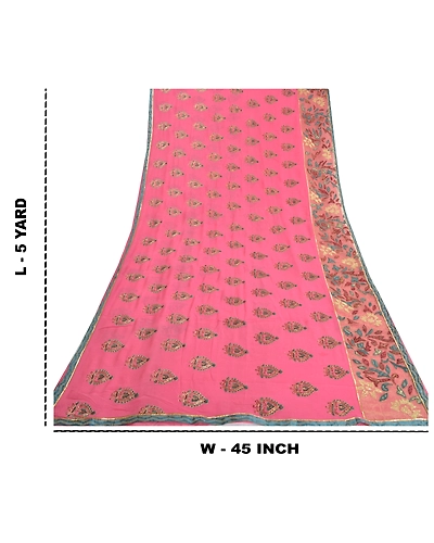 Sanskriti Vintage Pink Sarees Pure Georgette Silk Embroidered Ethnic Sari Fabric, PS-57825-Pink-Thread Work-100% Pure Georgette Silk-1