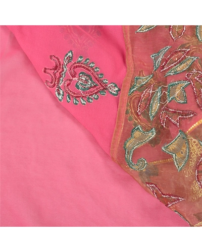 Sanskriti Vintage Pink Sarees Pure Georgette Silk Embroidered Ethnic Sari Fabric, PS-57825-Pink-Thread Work-100% Pure Georgette Silk-2