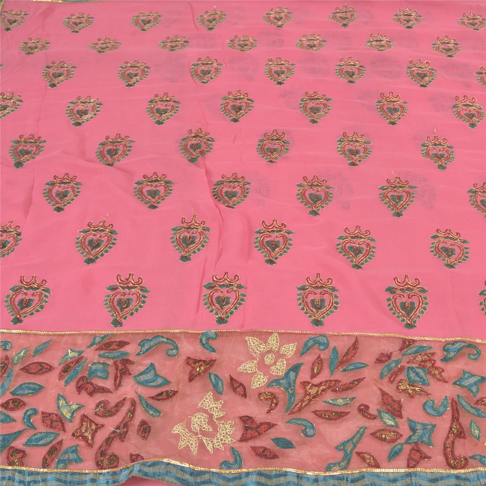 Sanskriti Vintage Pink Sarees Pure Georgette Silk Embroidered Ethnic Sari Fabric, PS-57825-Pink-Thread Work-100% Pure Georgette Silk-3