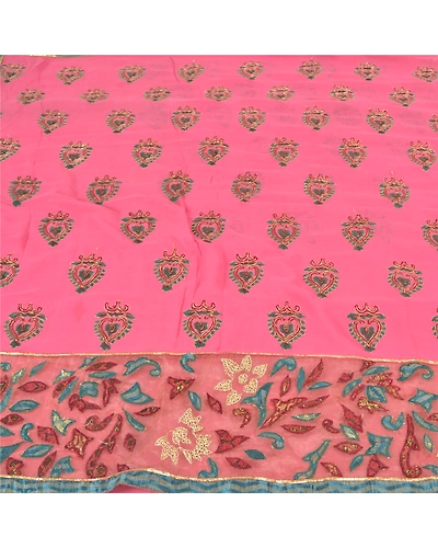 Sanskriti Vintage Pink Sarees Pure Georgette Silk Embroidered Ethnic Sari Fabric, PS-57825-Pink-Thread Work-100% Pure Georgette Silk-3