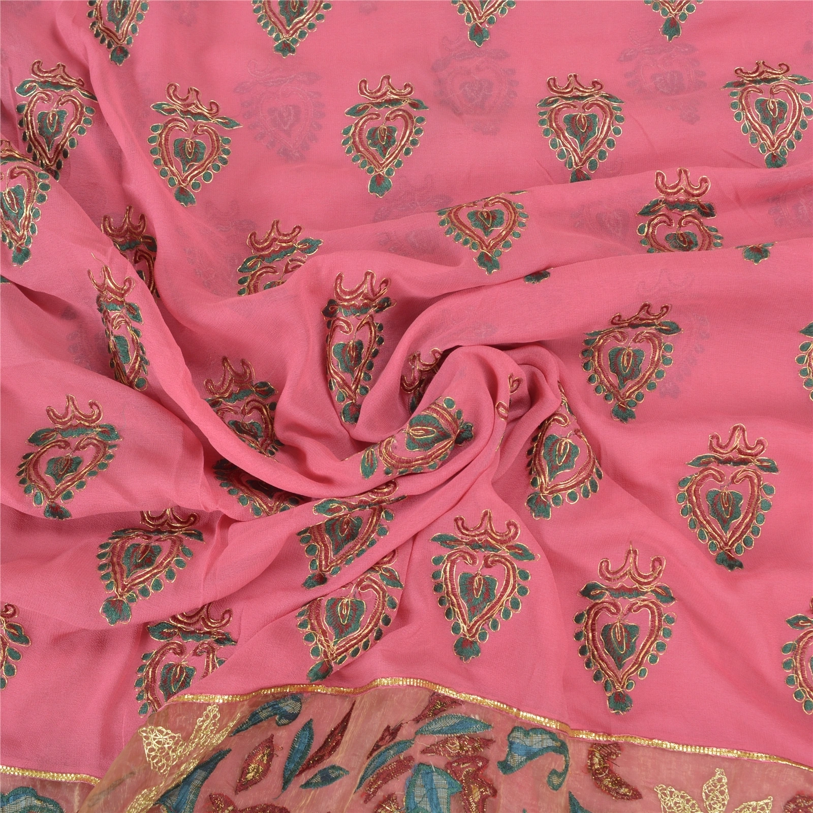 Sanskriti Vintage Pink Sarees Pure Georgette Silk Embroidered Ethnic Sari Fabric, PS-57825-Pink-Thread Work-100% Pure Georgette Silk-7