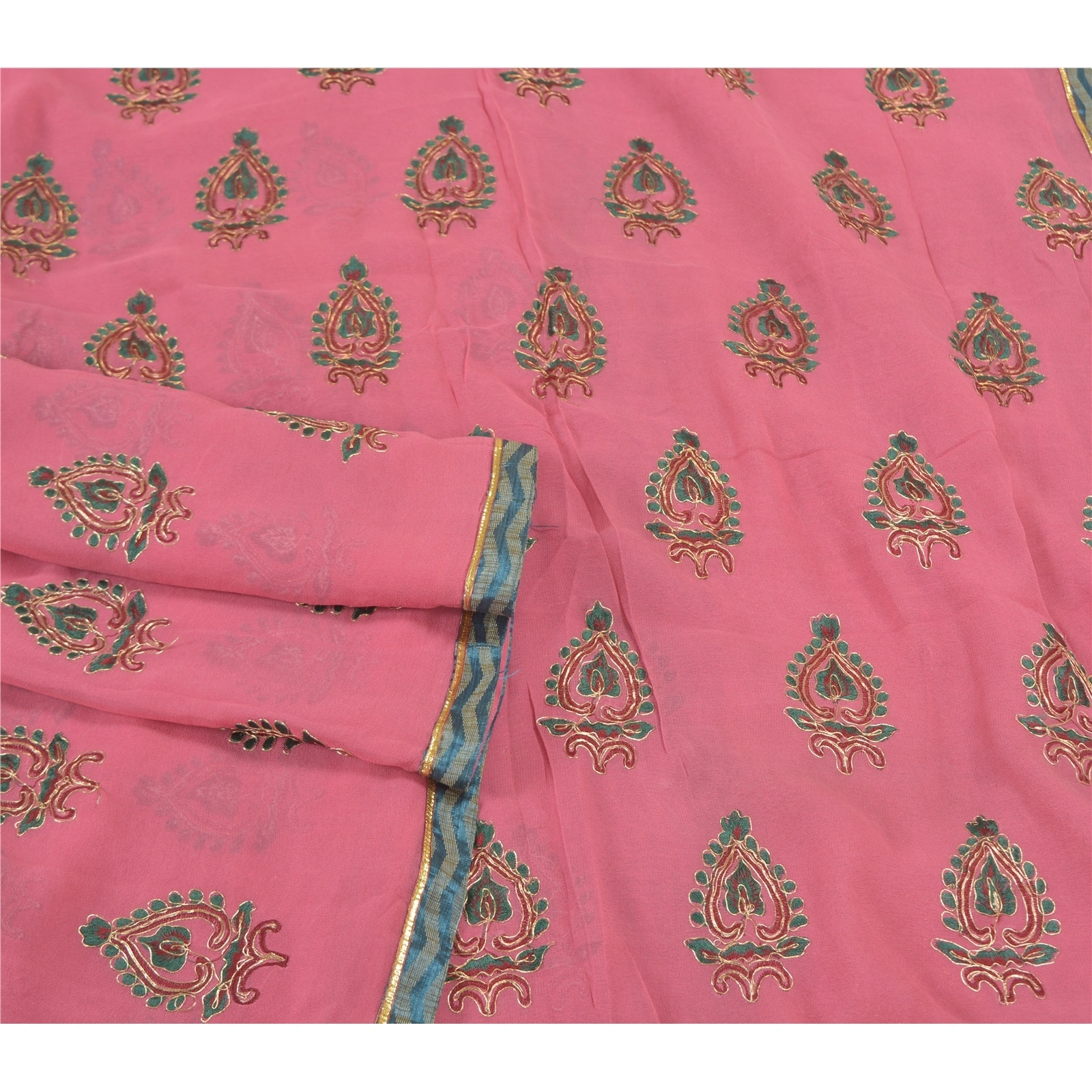 Sanskriti Vintage Pink Sarees Pure Georgette Silk Embroidered Ethnic Sari Fabric, PS-57825-Pink-Thread Work-100% Pure Georgette Silk-8