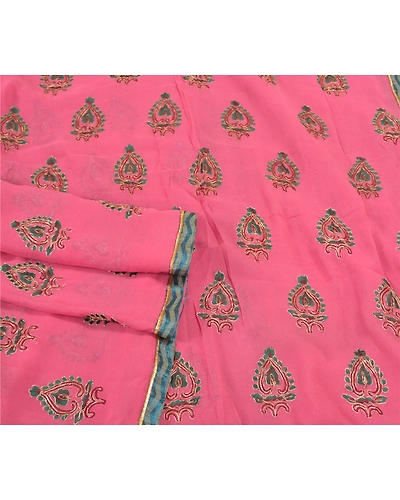 Sanskriti Vintage Pink Sarees Pure Georgette Silk Embroidered Ethnic Sari Fabric, PS-57825-Pink-Thread Work-100% Pure Georgette Silk-8
