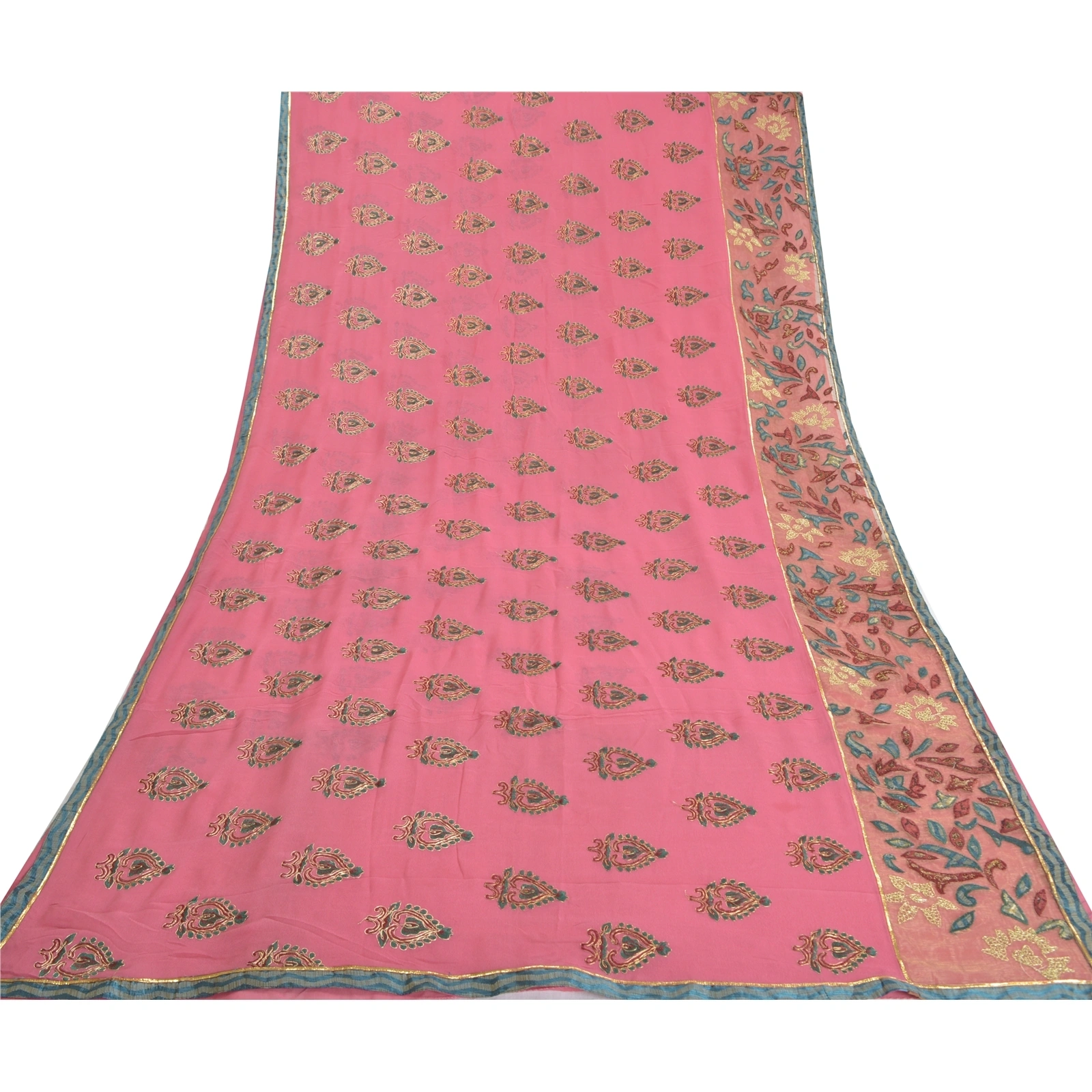 Sanskriti Vintage Pink Sarees Pure Georgette Silk Embroidered Ethnic Sari Fabric, PS-57825-Pink-Thread Work-100% Pure Georgette Silk-9