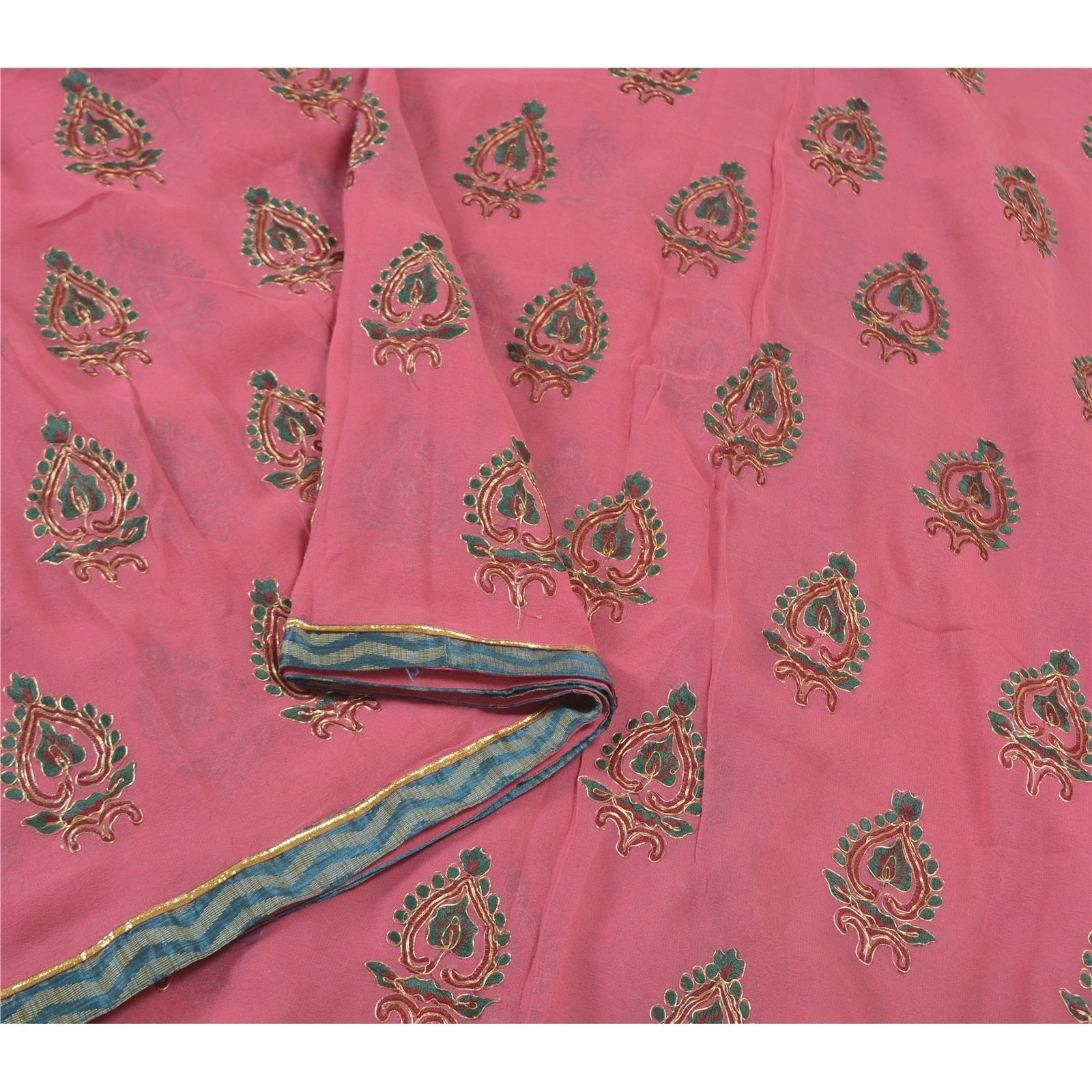 Sanskriti Vintage Pink Sarees Pure Georgette Silk Embroidered Ethnic Sari Fabric, PS-57825-Pink-Thread Work-100% Pure Georgette Silk-10