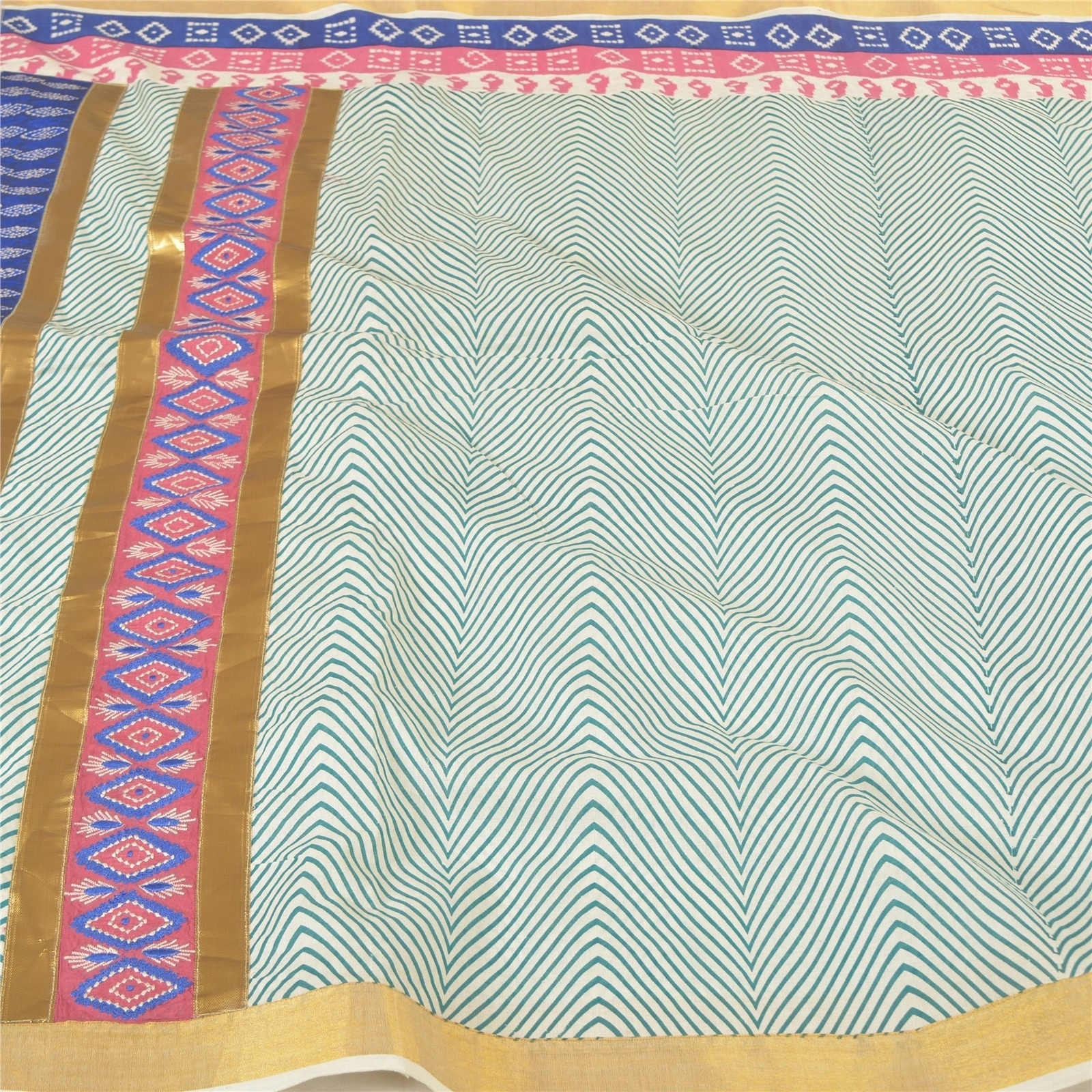 Sanskriti Vintage Indian Sarees Pure Cotton Embroidered Premium Sari Fabric, PS-57837-Multi Color-Patch Work-100% Pure Cotton-4