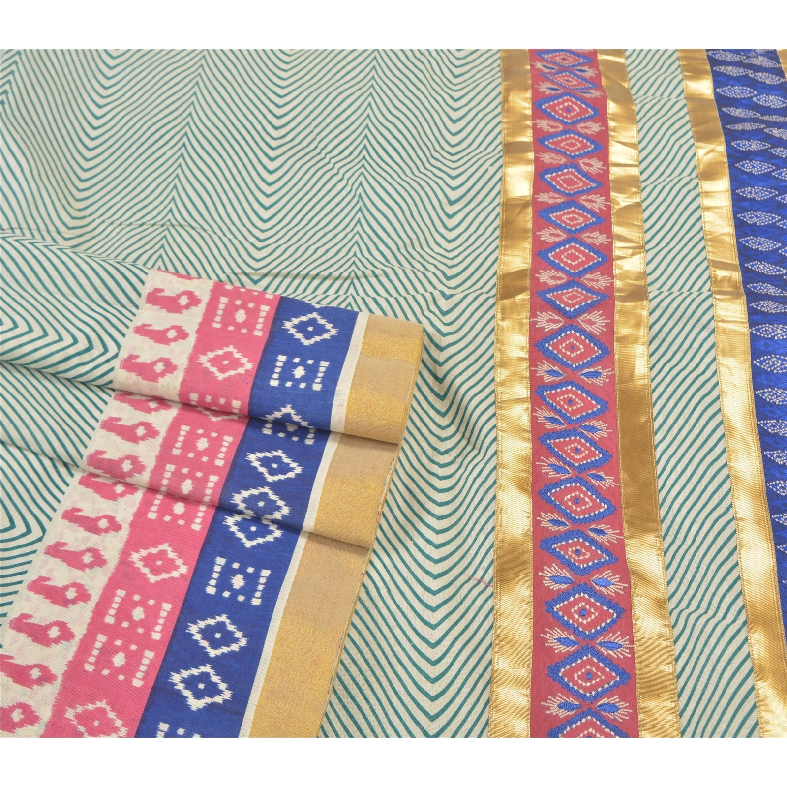 Sanskriti Vintage Indian Sarees Pure Cotton Embroidered Premium Sari Fabric, PS-57837-Multi Color-Patch Work-100% Pure Cotton-8