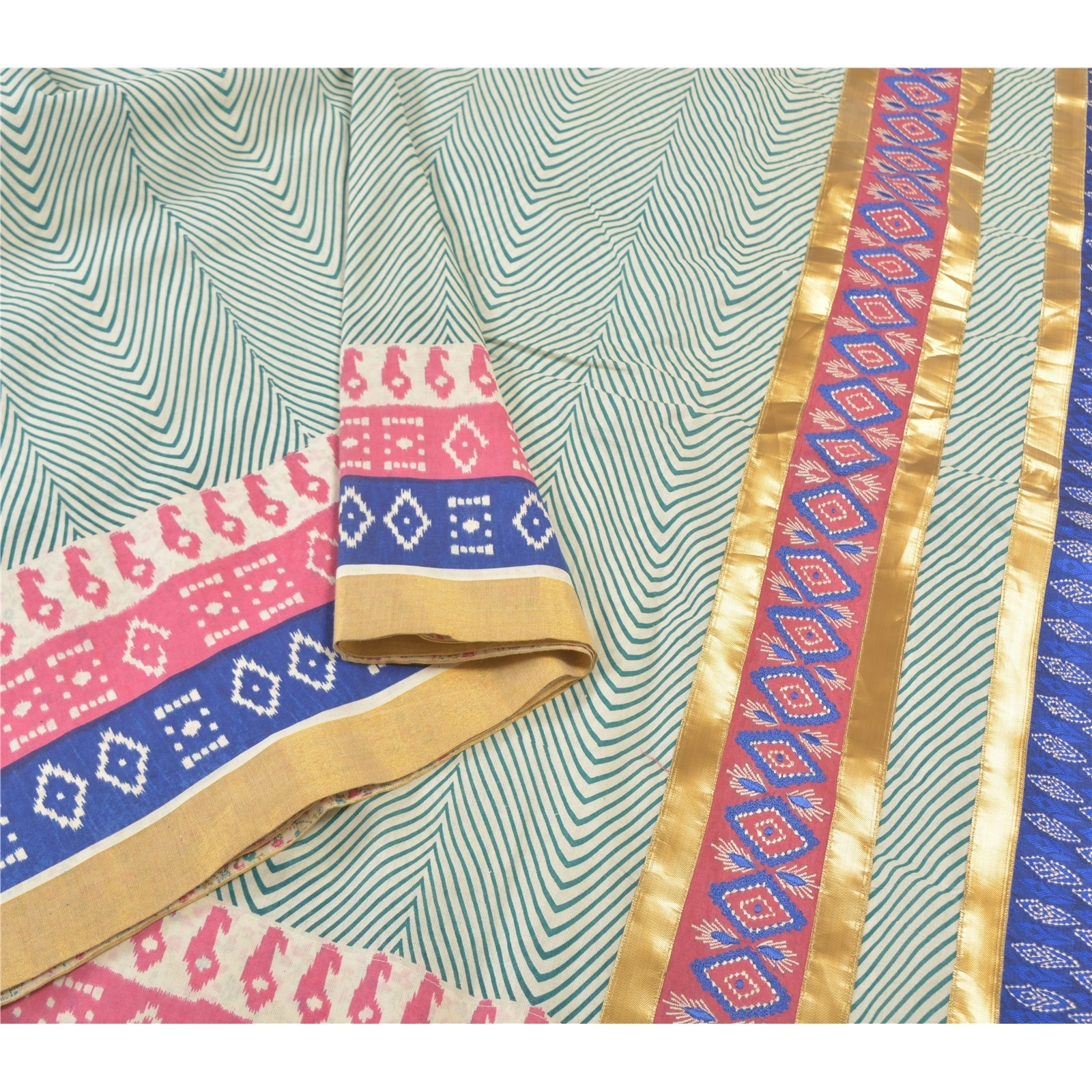 Sanskriti Vintage Indian Sarees Pure Cotton Embroidered Premium Sari Fabric, PS-57837-Multi Color-Patch Work-100% Pure Cotton-10