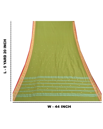 Sanskriti Vintage Green Sarees Blend Cotton Handwoven Bengali Tant Saree Fabric, PS-57849-Green-Hand Woven Work-Blend Cotton-1