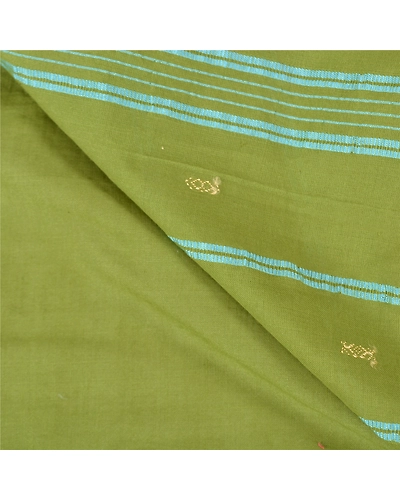 Sanskriti Vintage Green Sarees Blend Cotton Handwoven Bengali Tant Saree Fabric, PS-57849-Green-Hand Woven Work-Blend Cotton-3