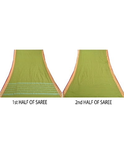 Sanskriti Vintage Green Sarees Blend Cotton Handwoven Bengali Tant Saree Fabric, PS-57849-Green-Hand Woven Work-Blend Cotton-6
