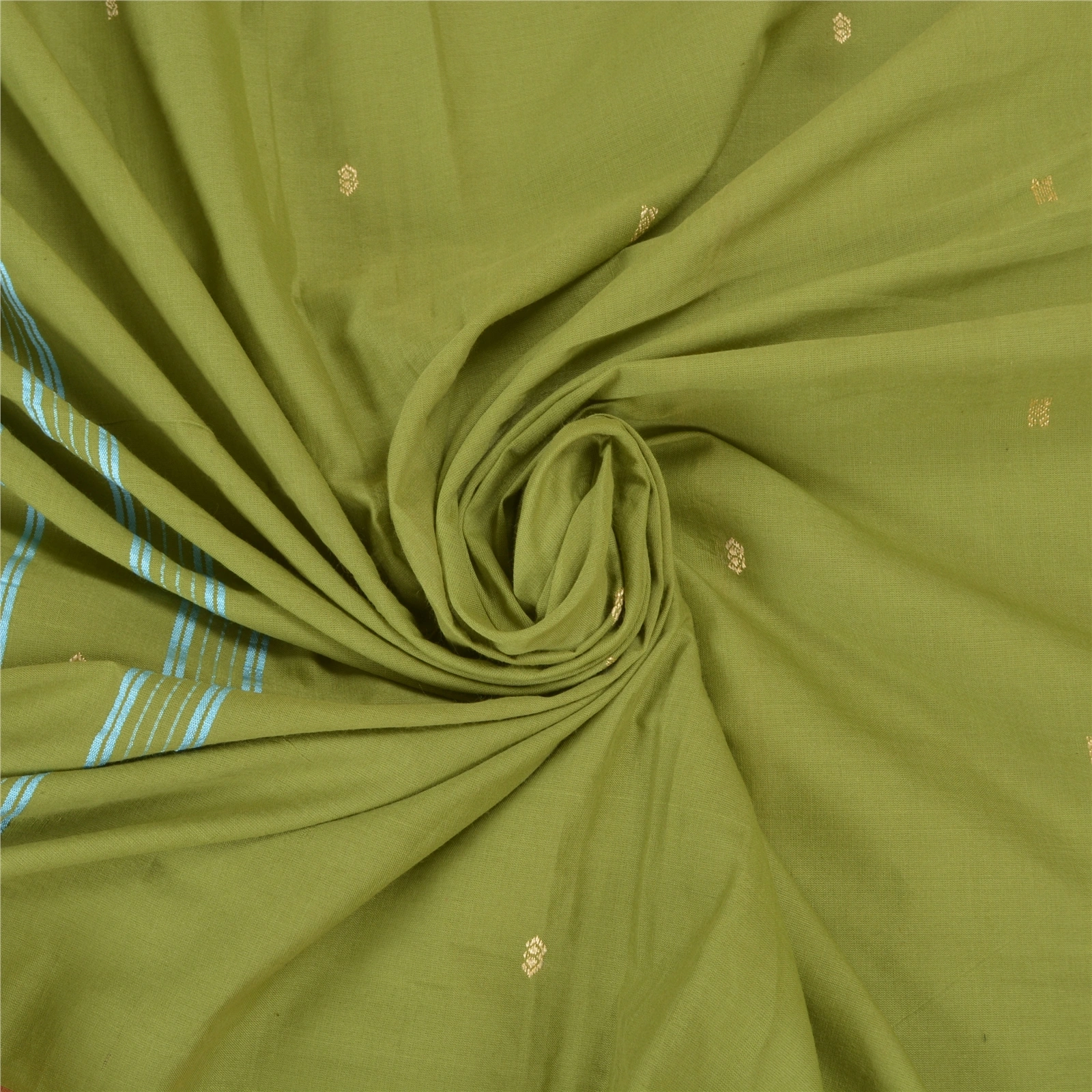 Sanskriti Vintage Green Sarees Blend Cotton Handwoven Bengali Tant Saree Fabric, PS-57849-Green-Hand Woven Work-Blend Cotton-7