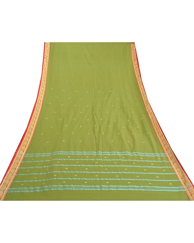Sanskriti Vintage Green Sarees Blend Cotton Handwoven Bengali Tant Saree Fabric, PS-57849-Green-Hand Woven Work-Blend Cotton-9