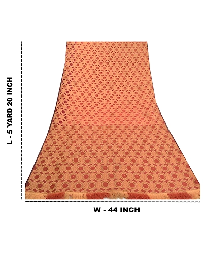 Sanskriti Vintage Brick Red Sarees Pure Organza Silk Beaded Premium Sari Fabric, PS-57856-Brick Red-Hand-Woven Work-100% Pure Orange Silk-1