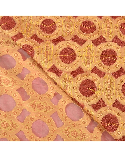 Sanskriti Vintage Brick Red Sarees Pure Organza Silk Beaded Premium Sari Fabric, PS-57856-Brick Red-Hand-Woven Work-100% Pure Orange Silk-2