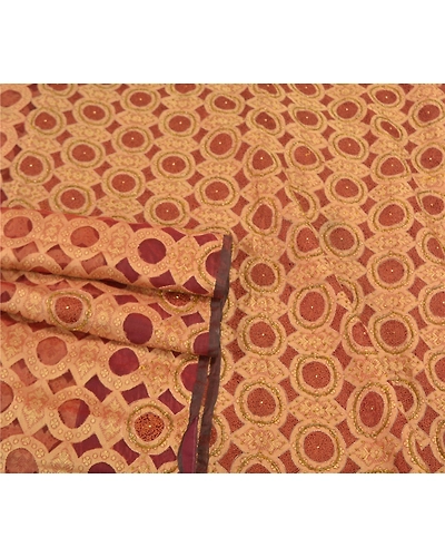 Sanskriti Vintage Brick Red Sarees Pure Organza Silk Beaded Premium Sari Fabric, PS-57856-Brick Red-Hand-Woven Work-100% Pure Orange Silk-7