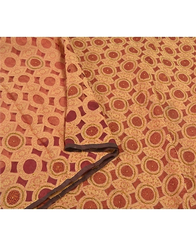 Sanskriti Vintage Brick Red Sarees Pure Organza Silk Beaded Premium Sari Fabric, PS-57856-Brick Red-Hand-Woven Work-100% Pure Orange Silk-9