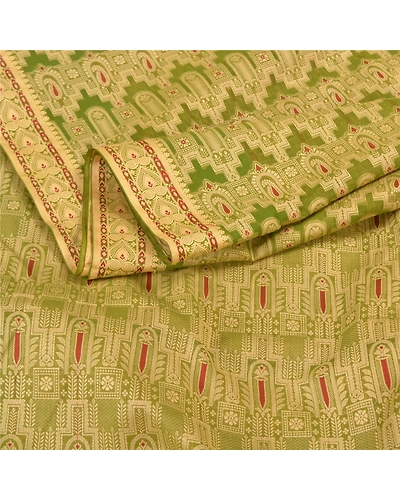 Sanskriti Vintage Green Sarees Art Silk Hand-Woven Premium Sari Craft Fabric, PS-57861-Green-Hand-Woven Work-Art (Artificial) Silk-2