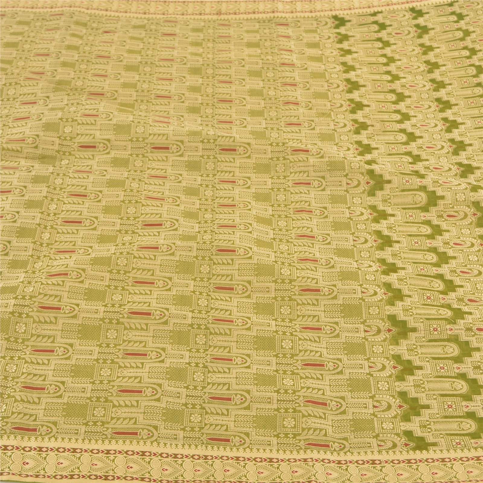 Sanskriti Vintage Green Sarees Art Silk Hand-Woven Premium Sari Craft Fabric, PS-57861-Green-Hand-Woven Work-Art (Artificial) Silk-4