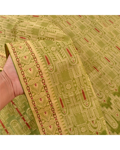 Sanskriti Vintage Green Sarees Art Silk Hand-Woven Premium Sari Craft Fabric, PS-57861-Green-Hand-Woven Work-Art (Artificial) Silk-5