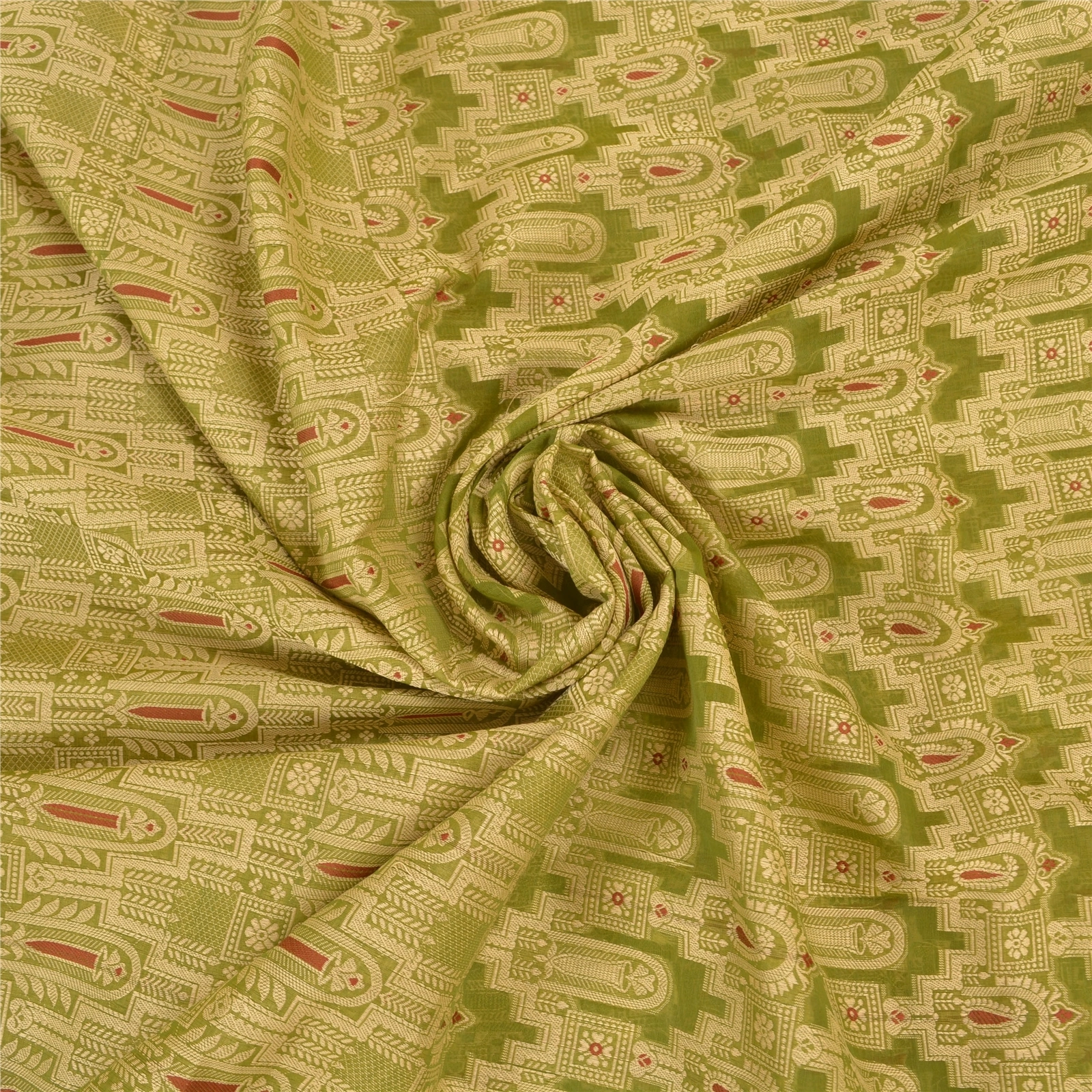 Sanskriti Vintage Green Sarees Art Silk Hand-Woven Premium Sari Craft Fabric, PS-57861-Green-Hand-Woven Work-Art (Artificial) Silk-7