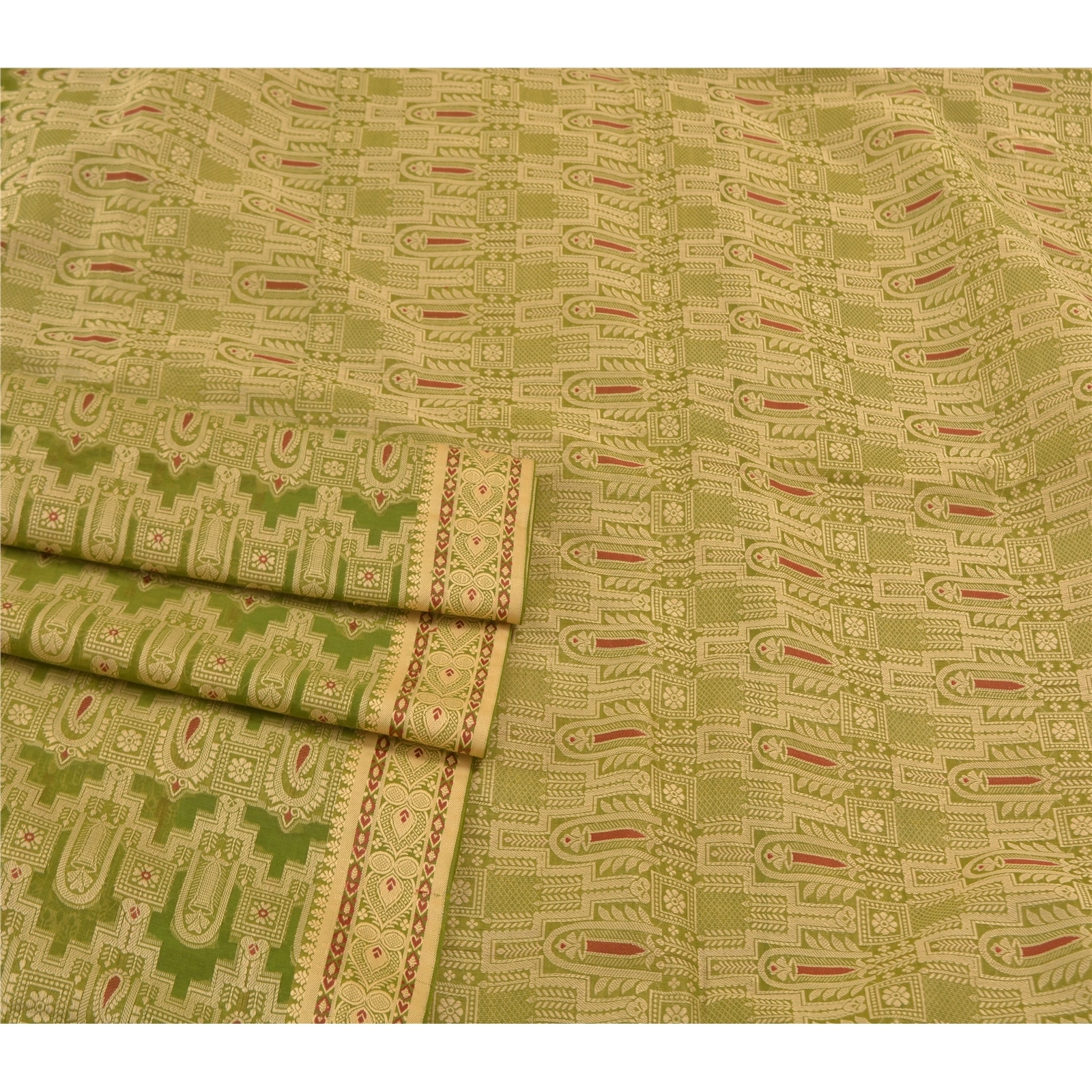 Sanskriti Vintage Green Sarees Art Silk Hand-Woven Premium Sari Craft Fabric, PS-57861-Green-Hand-Woven Work-Art (Artificial) Silk-8