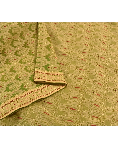 Sanskriti Vintage Green Sarees Art Silk Hand-Woven Premium Sari Craft Fabric, PS-57861-Green-Hand-Woven Work-Art (Artificial) Silk-10