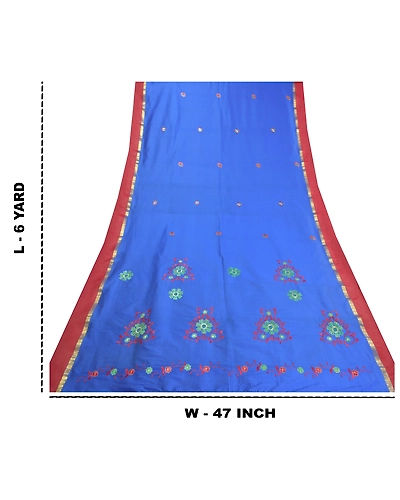 Sanskriti Vintage Blue Sarees Art Silk Embroidered Premium Sari Craft Fabric, PS-57868-Blue-Thread Work-Art (Artificial) Silk-1