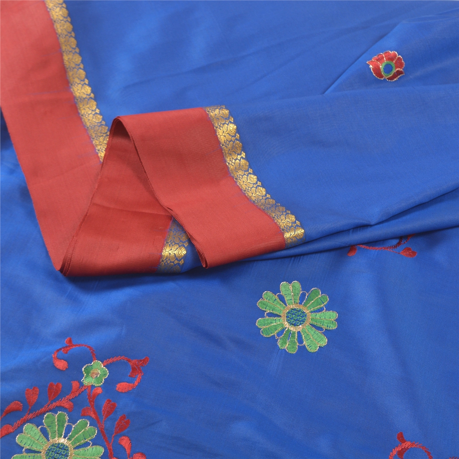 Sanskriti Vintage Blue Sarees Art Silk Embroidered Premium Sari Craft Fabric, PS-57868-Blue-Thread Work-Art (Artificial) Silk-2