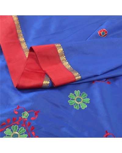 Sanskriti Vintage Blue Sarees Art Silk Embroidered Premium Sari Craft Fabric, PS-57868-Blue-Thread Work-Art (Artificial) Silk-2