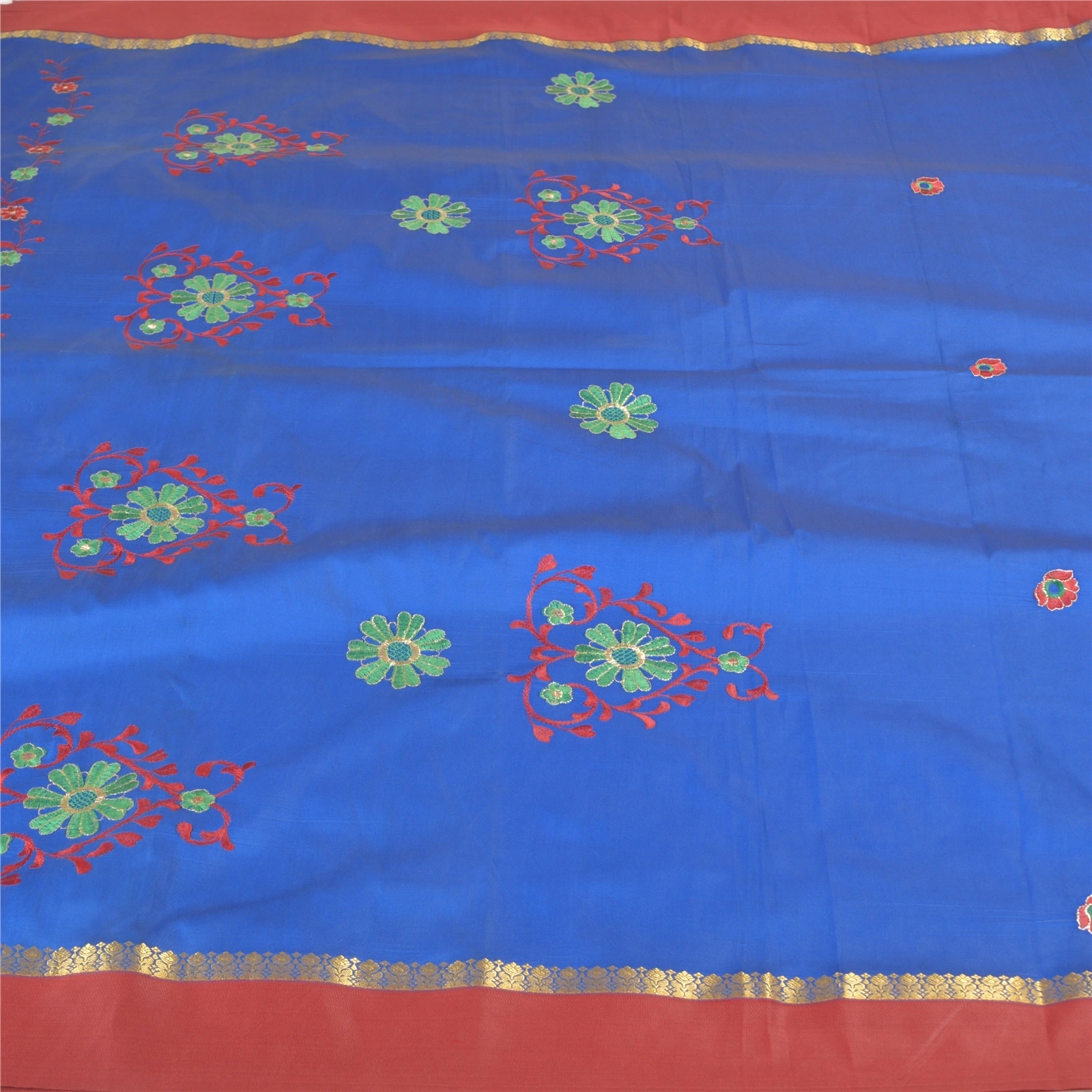 Sanskriti Vintage Blue Sarees Art Silk Embroidered Premium Sari Craft Fabric, PS-57868-Blue-Thread Work-Art (Artificial) Silk-4