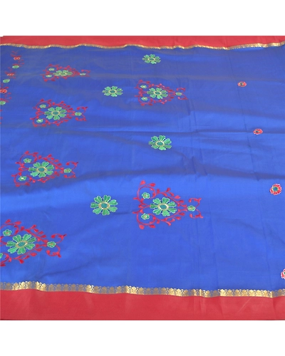 Sanskriti Vintage Blue Sarees Art Silk Embroidered Premium Sari Craft Fabric, PS-57868-Blue-Thread Work-Art (Artificial) Silk-4