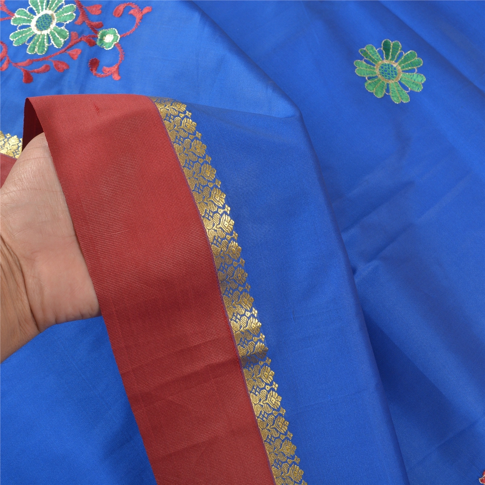 Sanskriti Vintage Blue Sarees Art Silk Embroidered Premium Sari Craft Fabric, PS-57868-Blue-Thread Work-Art (Artificial) Silk-5