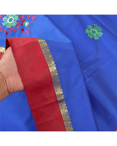 Sanskriti Vintage Blue Sarees Art Silk Embroidered Premium Sari Craft Fabric, PS-57868-Blue-Thread Work-Art (Artificial) Silk-5