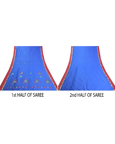 Sanskriti Vintage Blue Sarees Art Silk Embroidered Premium Sari Craft Fabric, PS-57868-Blue-Thread Work-Art (Artificial) Silk-6