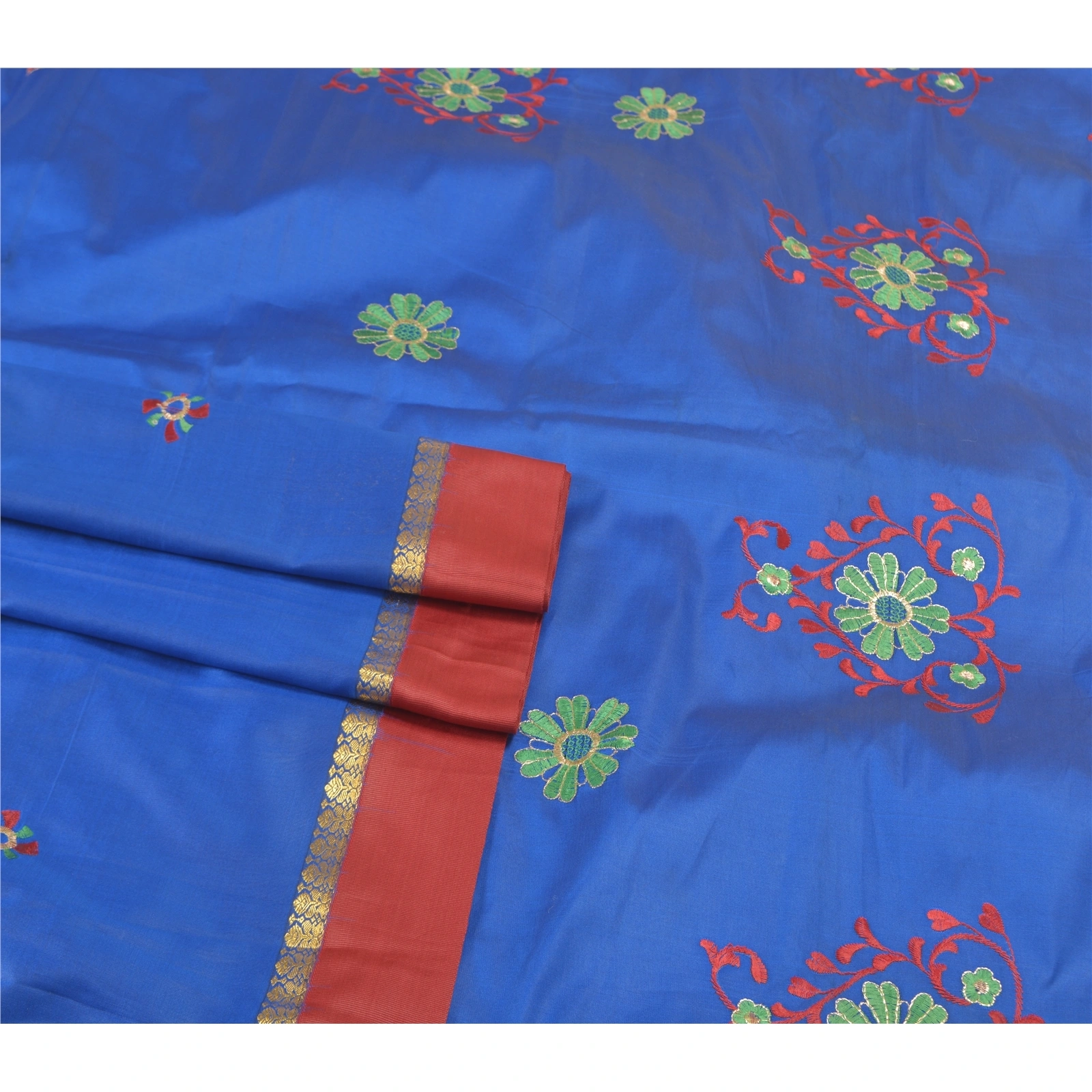 Sanskriti Vintage Blue Sarees Art Silk Embroidered Premium Sari Craft Fabric, PS-57868-Blue-Thread Work-Art (Artificial) Silk-8