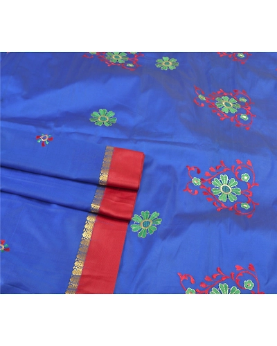 Sanskriti Vintage Blue Sarees Art Silk Embroidered Premium Sari Craft Fabric, PS-57868-Blue-Thread Work-Art (Artificial) Silk-8