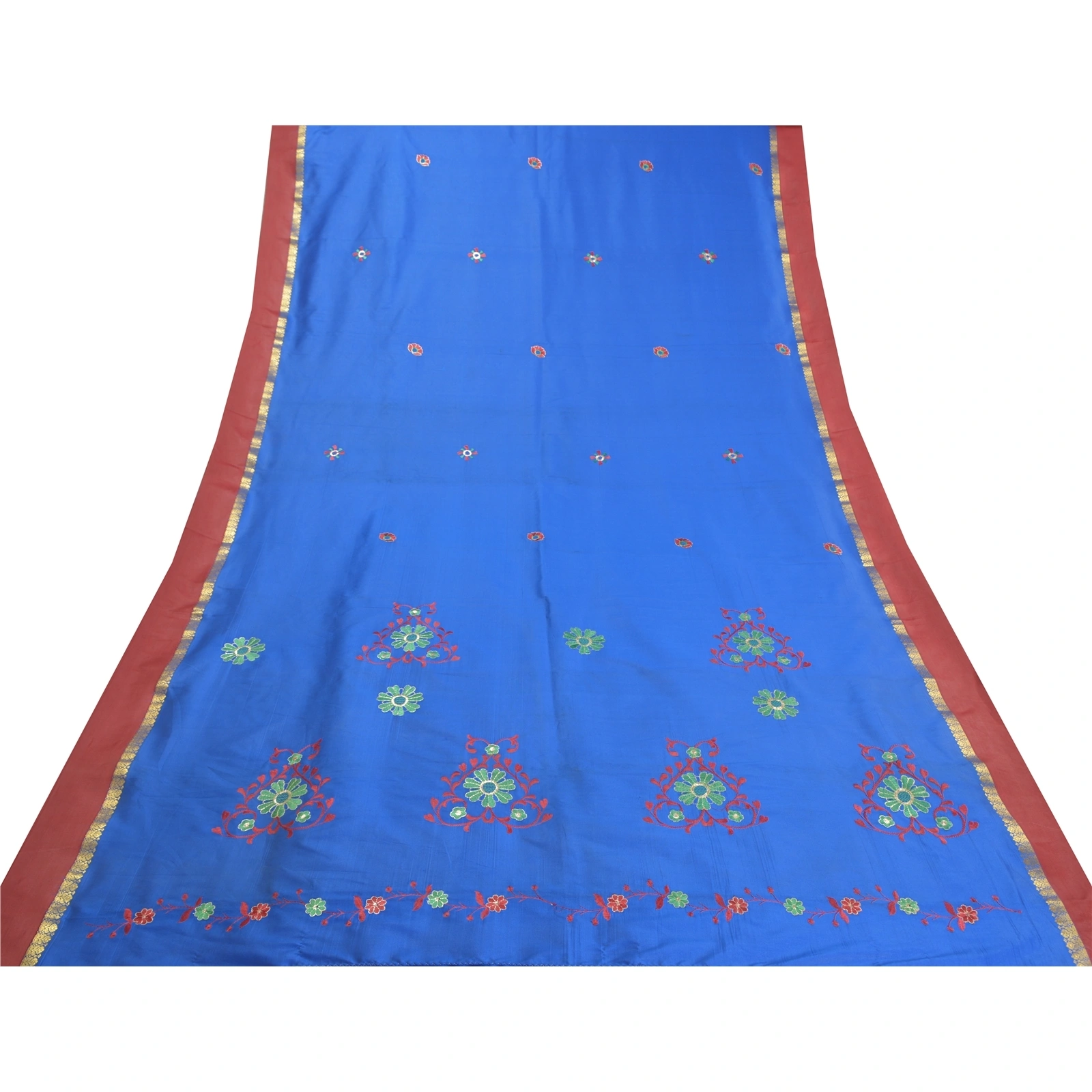 Sanskriti Vintage Blue Sarees Art Silk Embroidered Premium Sari Craft Fabric, PS-57868-Blue-Thread Work-Art (Artificial) Silk-9