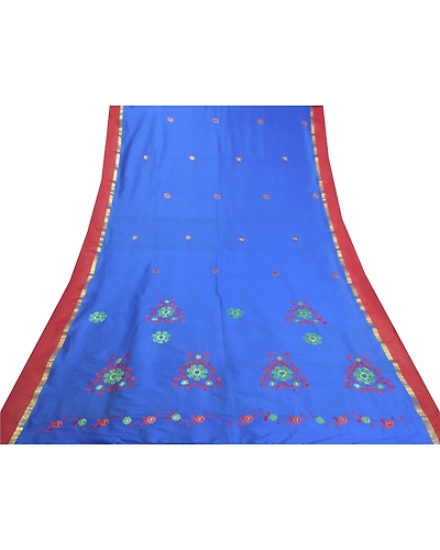 Sanskriti Vintage Blue Sarees Art Silk Embroidered Premium Sari Craft Fabric, PS-57868-Blue-Thread Work-Art (Artificial) Silk-9
